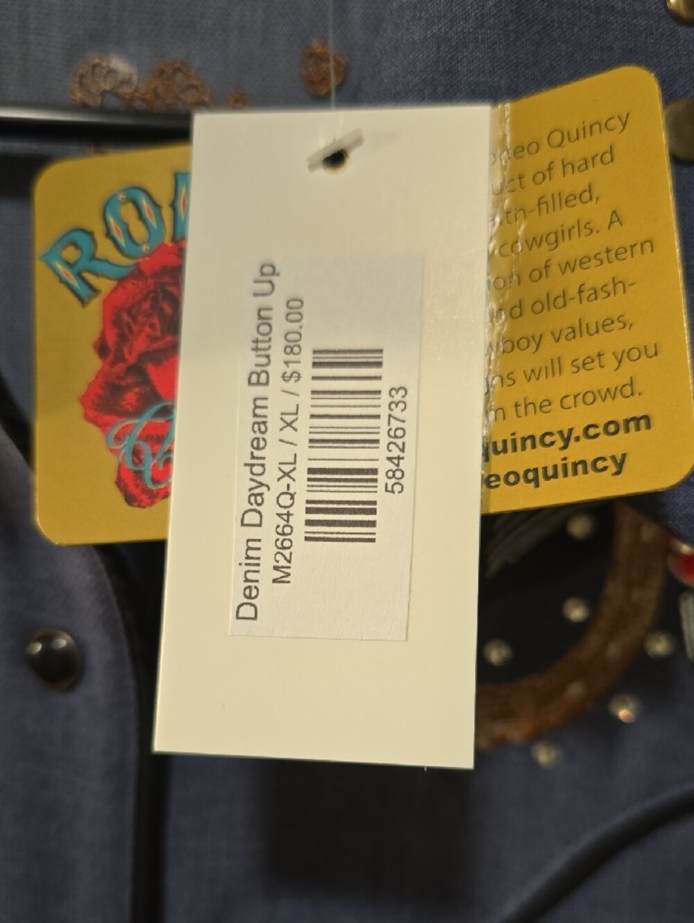 Rodeo Quincy Women's Blue Embroidered Western Shirt with Red Floral Accents - Picture 2 of 4